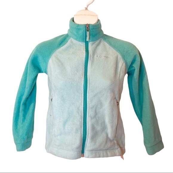 Columbia Unlined Blue Teal Colorblock Fleece Zip Up Jacket Size S (7/8) - Picture 1 of 5